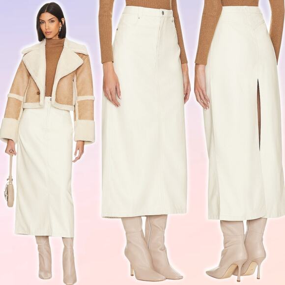 Free People Dresses & Skirts - NWT FREE PEOPLE CitySlicker Faux Leather Maxi Skirt Sz 0 Nilla Cream